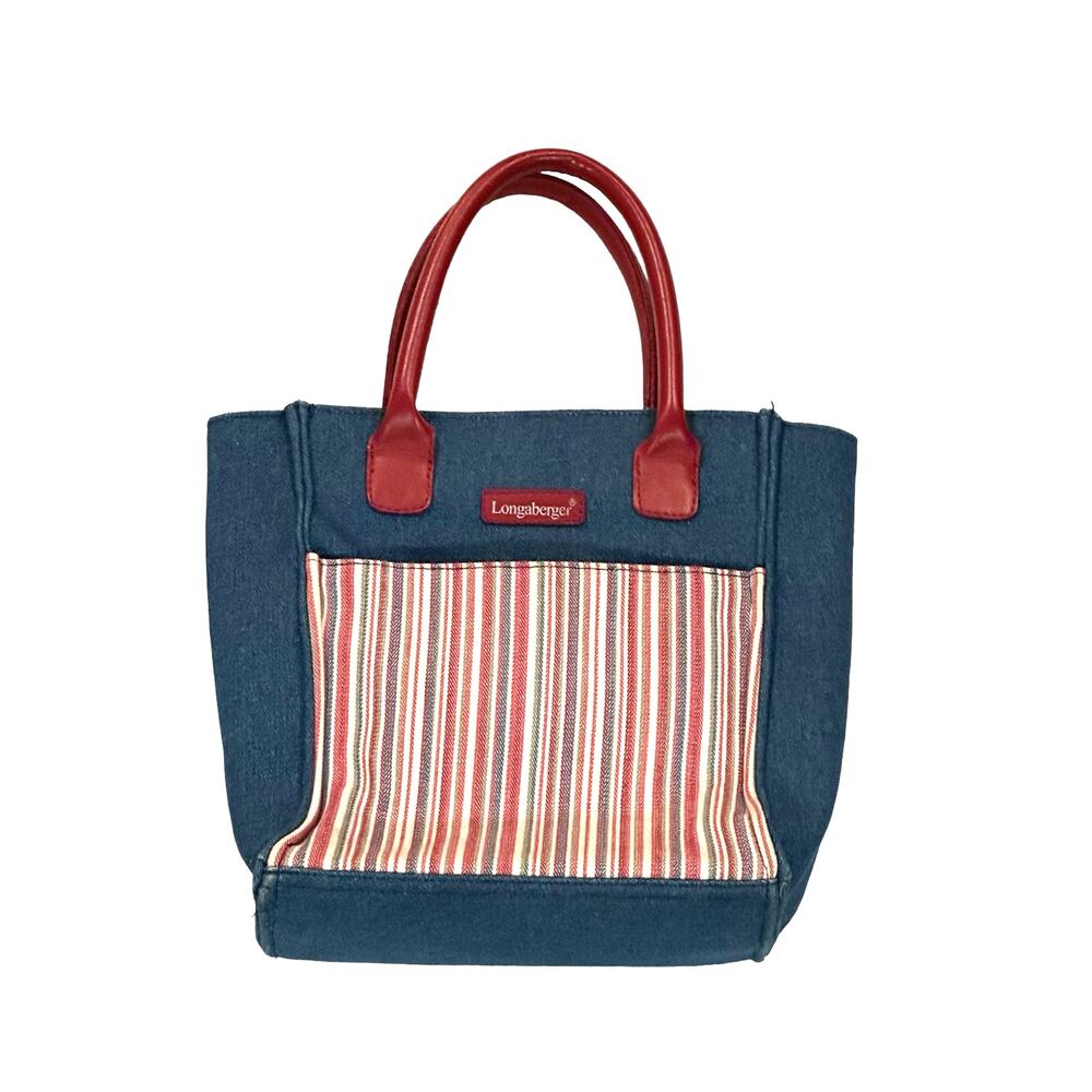 Longaberger Denim Red and White Tote Bag